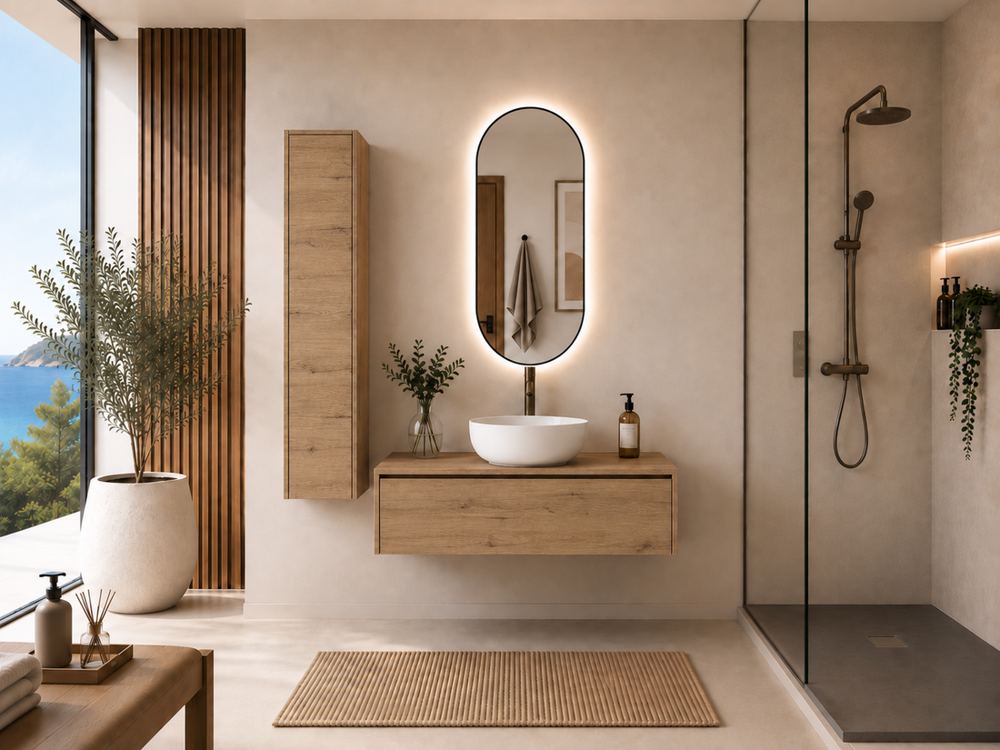 Meuble de salle de bain avec lavabo à poser couleur estepa FORMENTERA