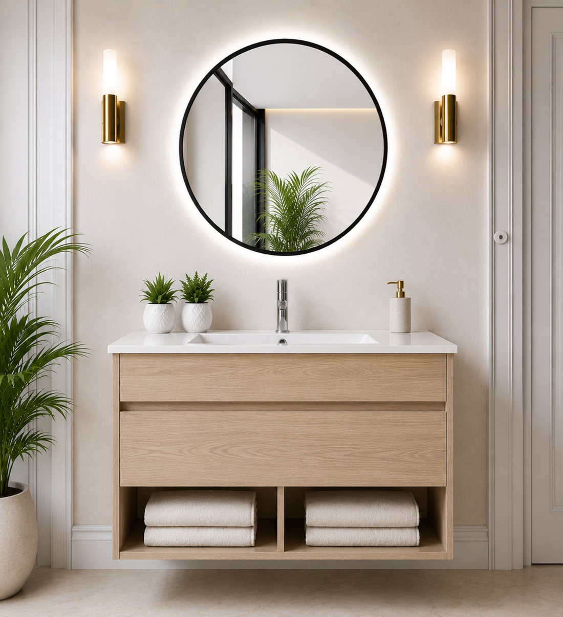 Meuble de salle de bain suspendu NEBARI avec tiroir et lavabo extra-plat