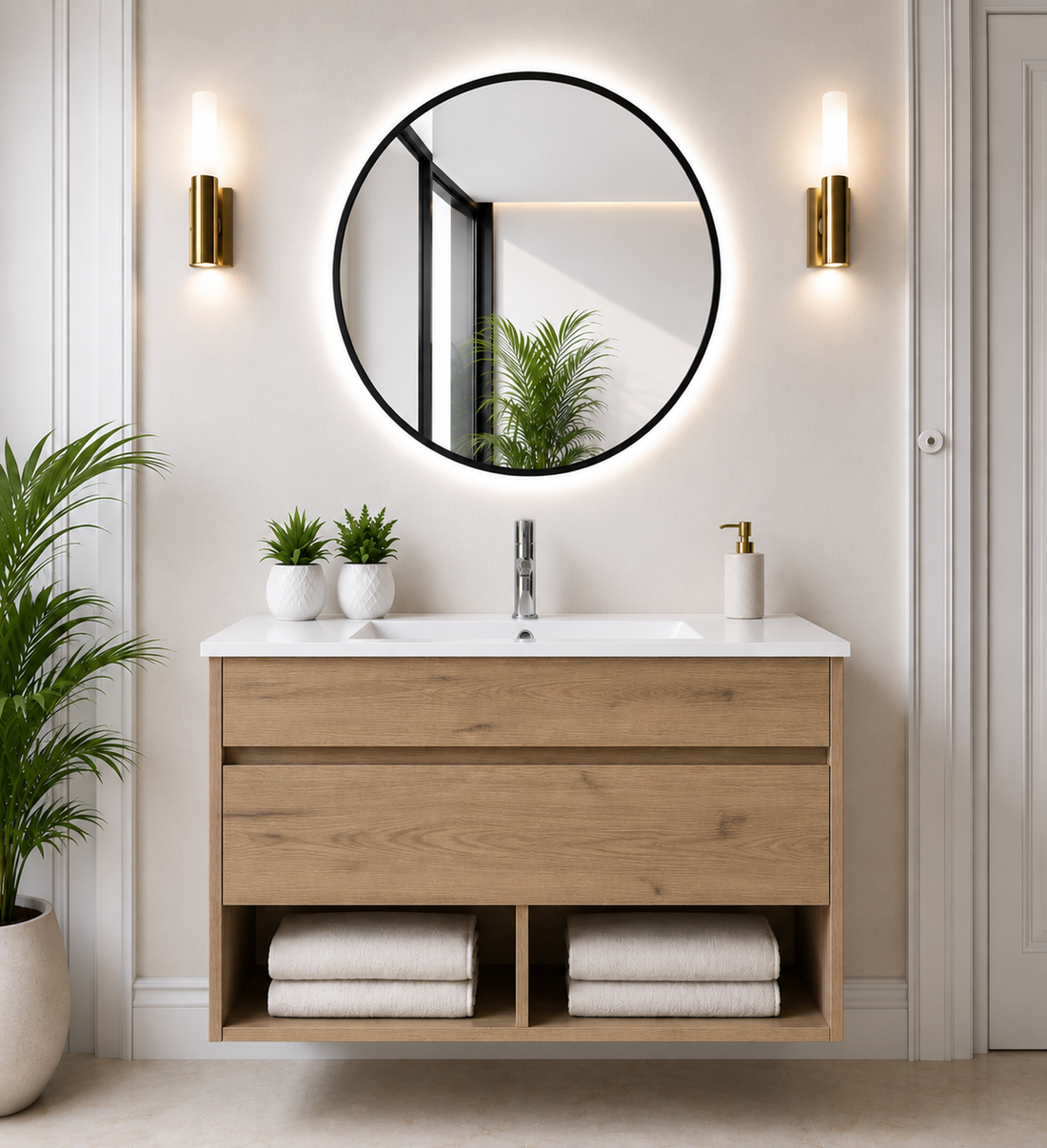 Meuble de salle de bain suspendu NEBARI avec tiroir et lavabo extra-plat