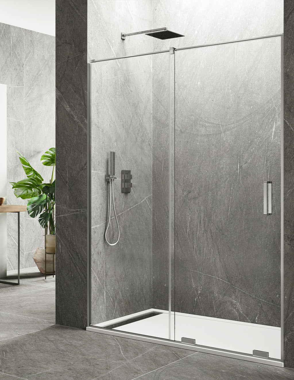 Pare-douche frontale 1+1 KERES sans profilé inférieur ni supérieur. Verre de 8 mm