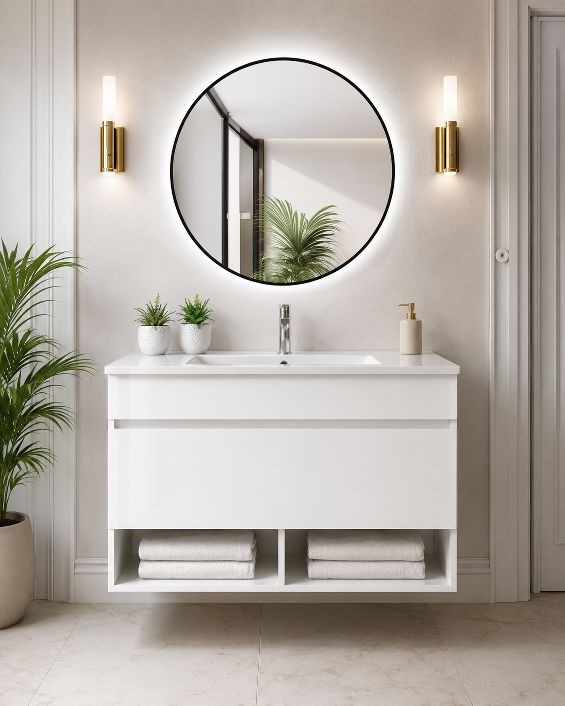 Meuble de salle de bain suspendu NEBARI avec tiroir et lavabo extra-plat