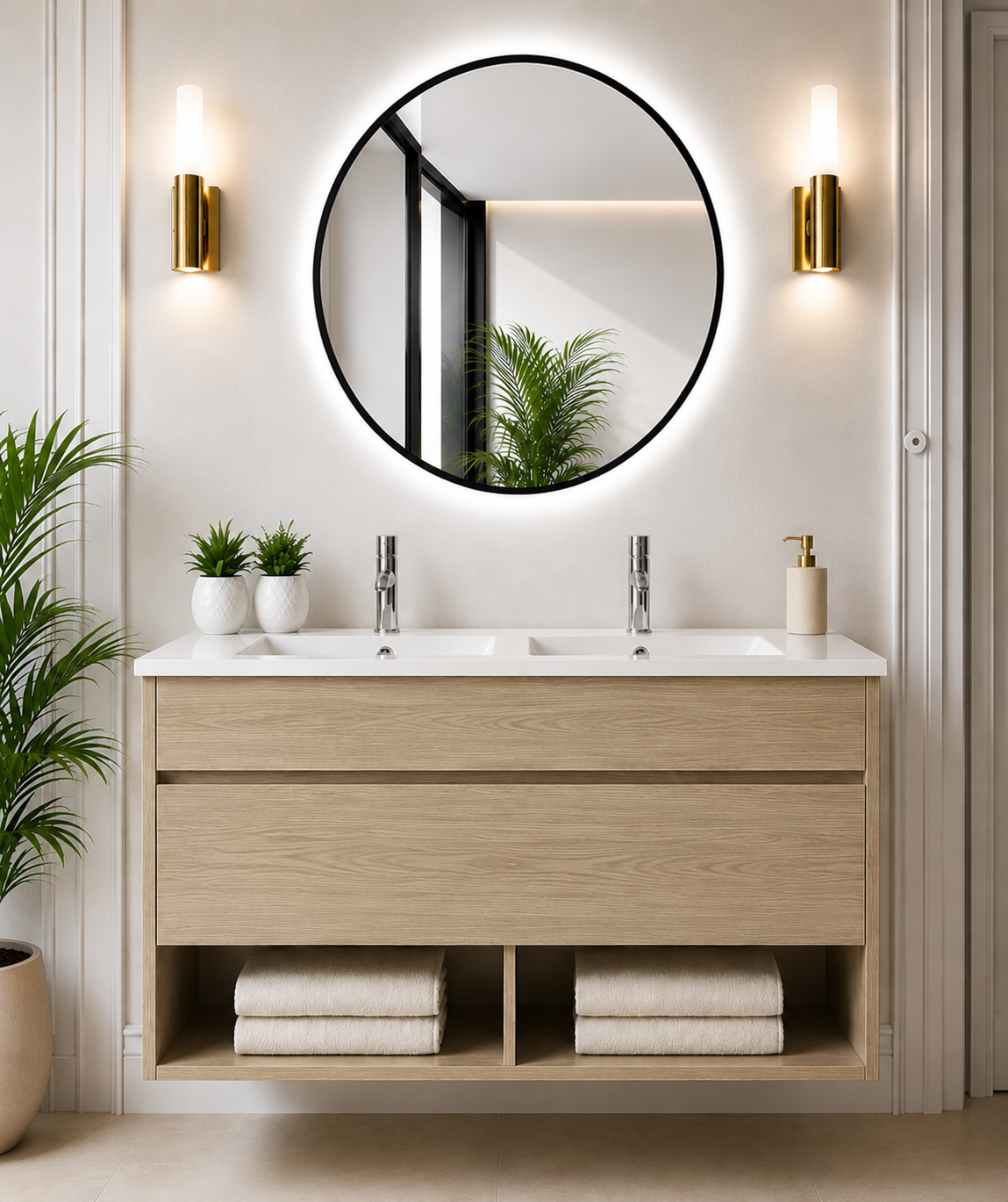 Meuble de salle de bain suspendu NEBARI avec tiroir et lavabo extra-plat