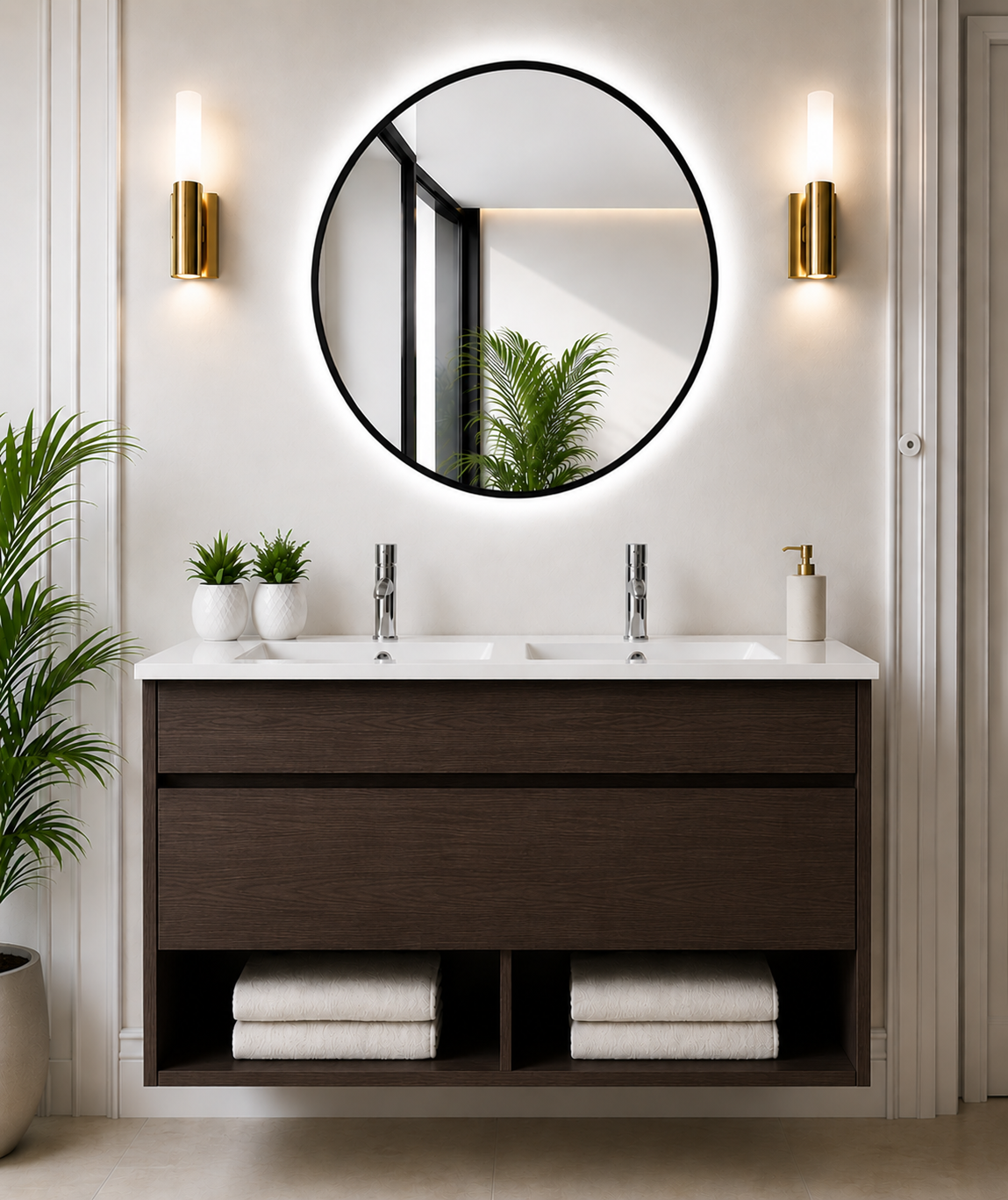 Meuble de salle de bain suspendu NEBARI avec tiroir et lavabo extra-plat