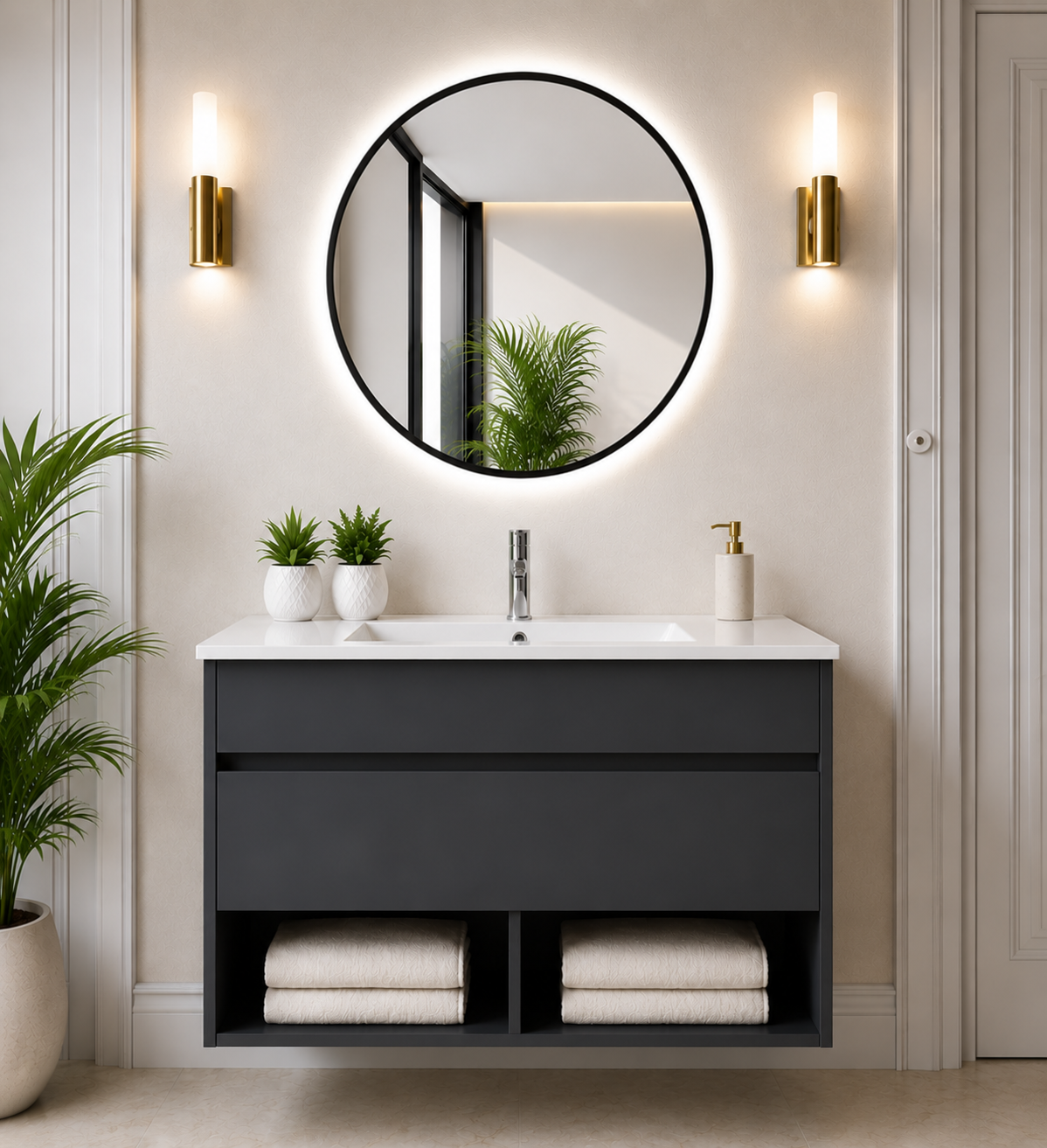 Meuble de salle de bain suspendu NEBARI avec tiroir et lavabo extra-plat