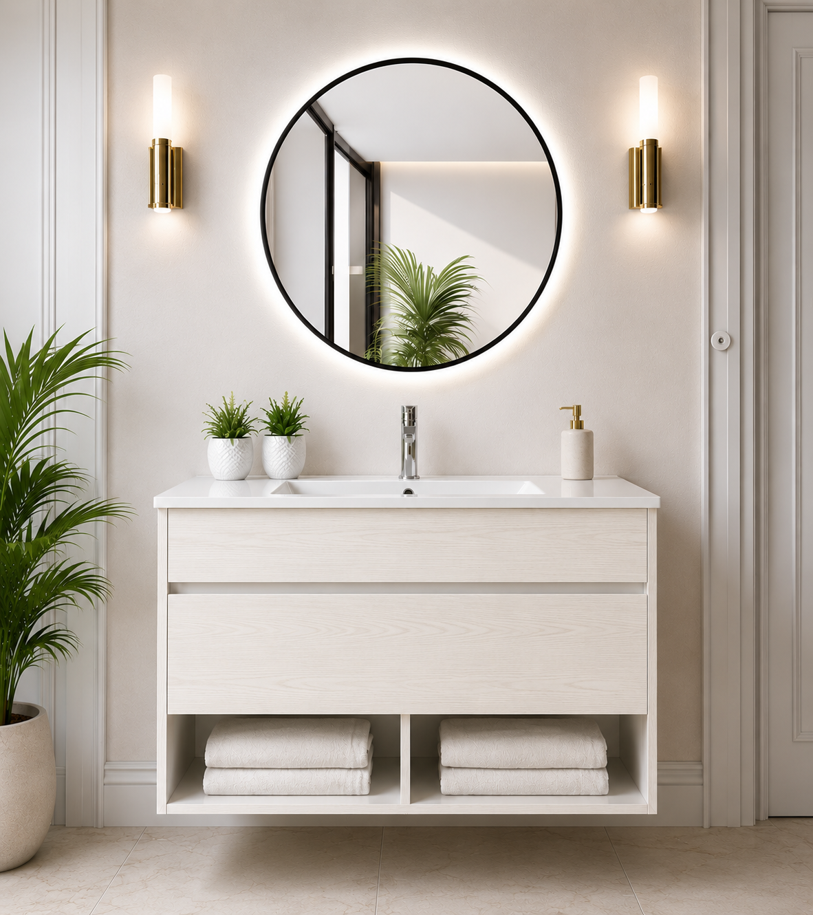 Meuble de salle de bain suspendu NEBARI avec tiroir et lavabo extra-plat