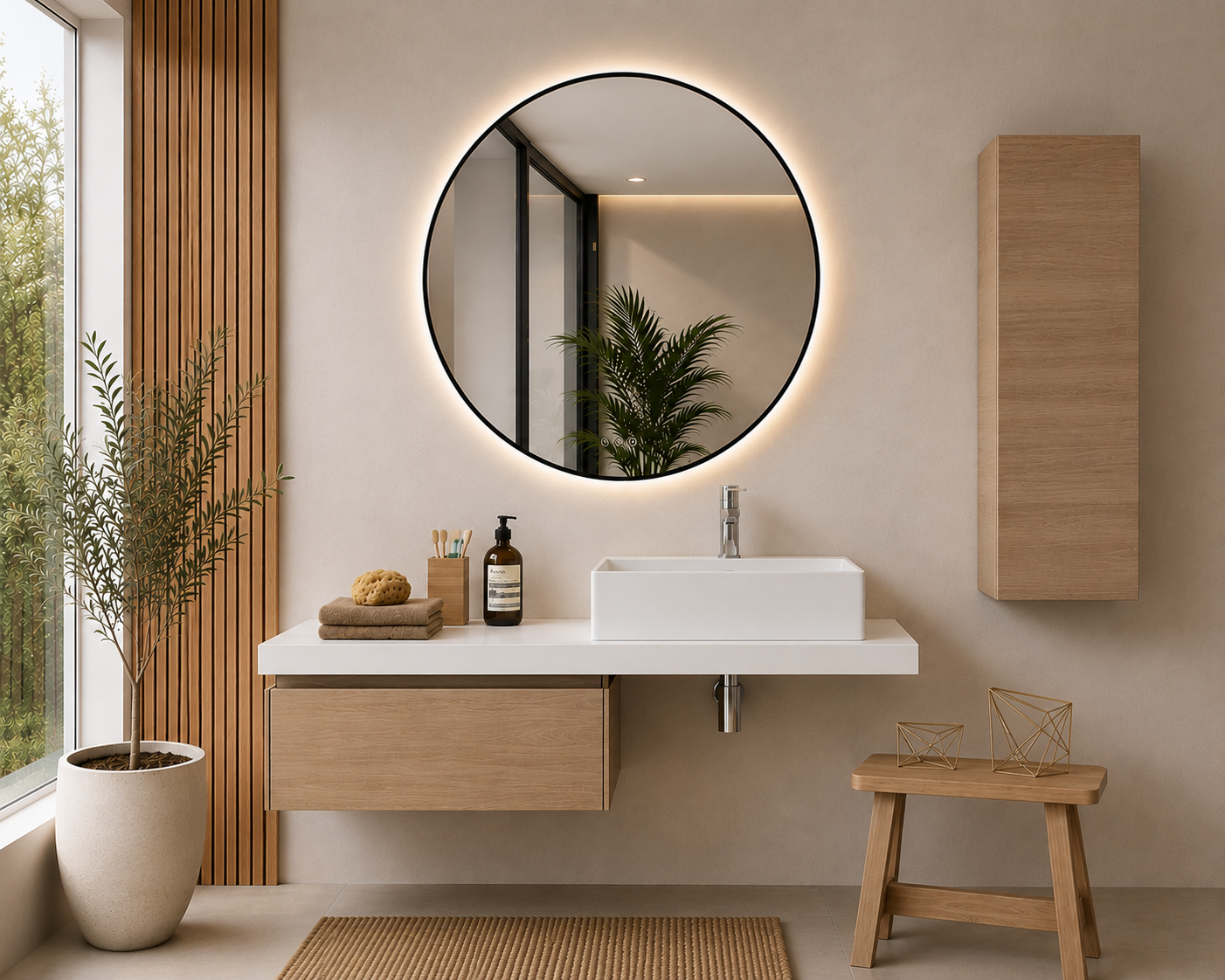 Meuble de salle de bain suspendu SICILIA avec module 60 cm finition Estepa et plan de toilette blanc 120 cm