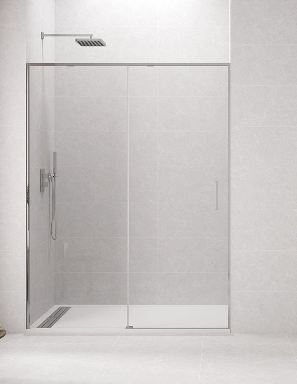 Paroi de douche frontale 1+1 CETUS sans profilé inférieur en chrome ou noir.