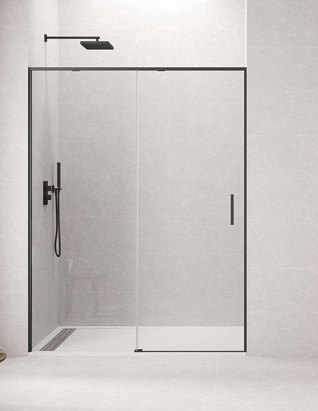 Paroi de douche frontale 1+1 CETUS sans profilé inférieur en chrome ou noir.