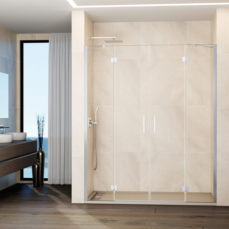 Paroi de douche frontale rabattable 2 fixes + 2 portes GLASS