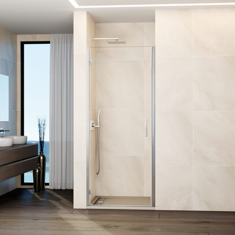 Paroi de douche frontale pivotante avec fermeture profilée 1 porte GLASS