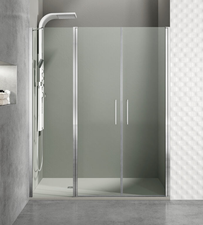 Paroi de douche frontale fixe + 2 portes pivotantes OPEN